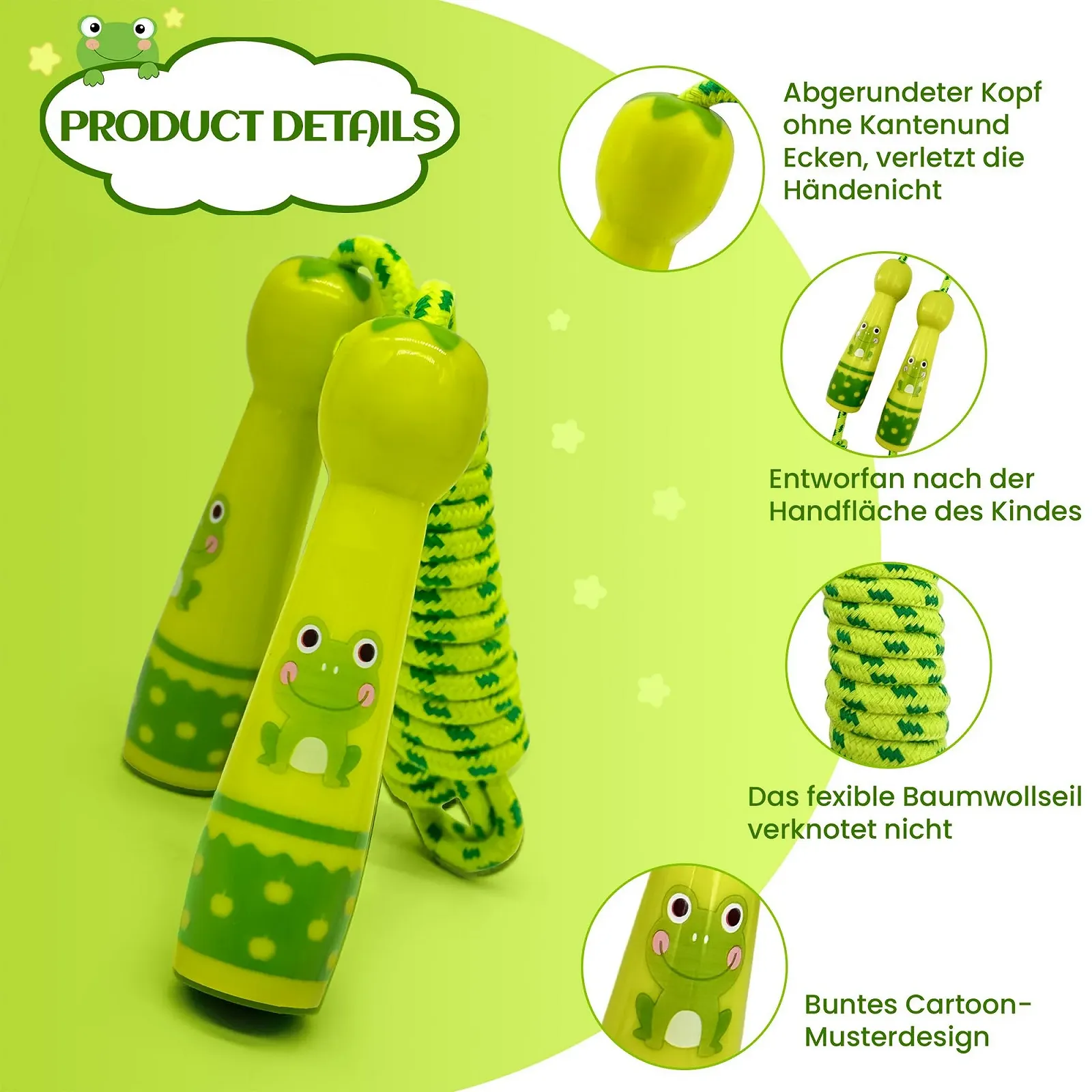 Скакалка дитяча The Frog 270 см регульована Зелена, фото №3 Скакалка дитяча The Frog 270 см регульована Зелена, фото №3