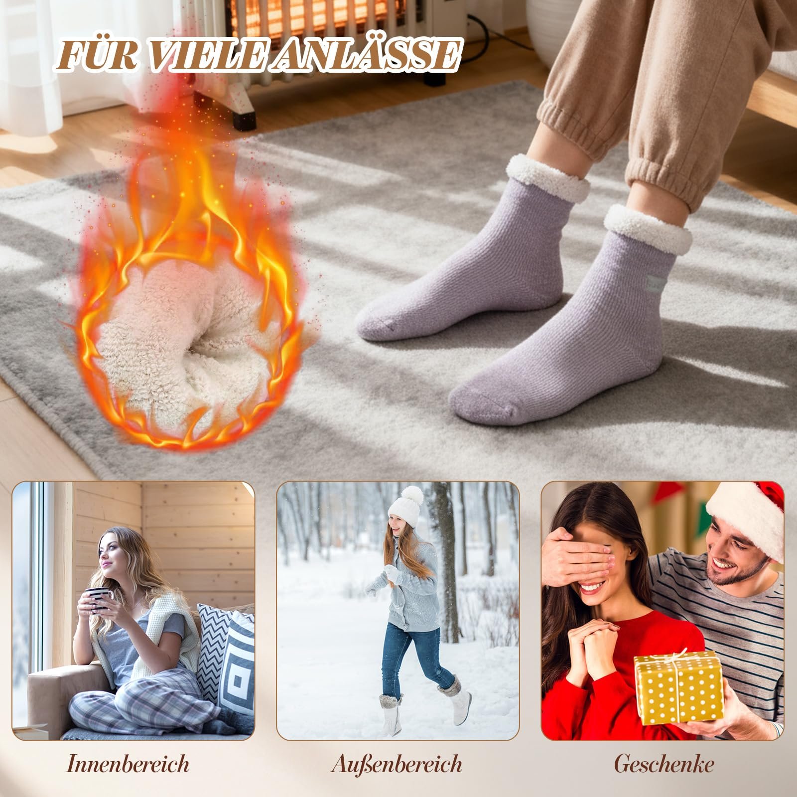 Термоноски Женские (6 пар) Размер 35-39 Комфортные Теплые Носки Мягкие Толстые Носки для сна Плюшевые Утолщенные Зимние Носки с гофрированием, фото №6