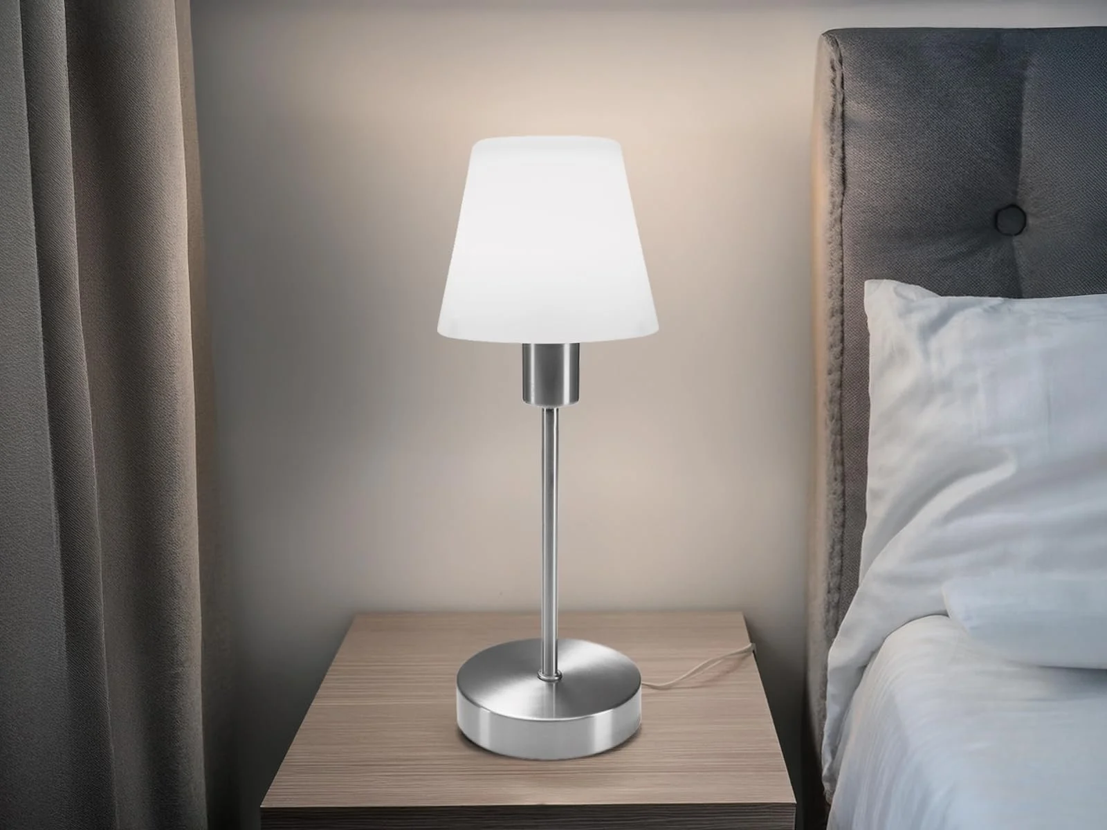 Настільна лампа meineWunschleuchte Classic Touch Dimmer Скляний абажур Опаловий білий/Матовий нікель, фото №2