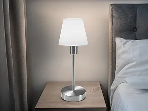 Настільна лампа meineWunschleuchte Classic Touch Dimmer Скляний абажур Опаловий білий/Матовий нікель synthetic.ua - Фото 1