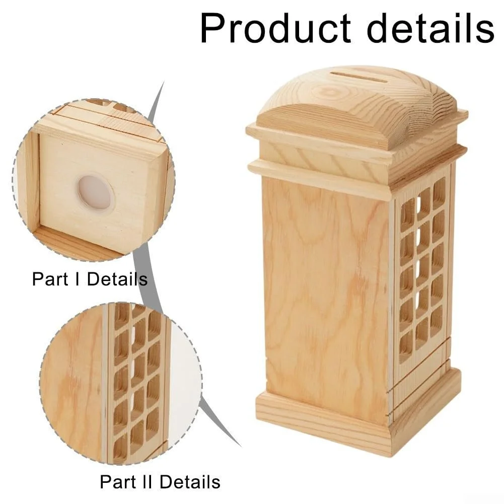 Скарбничка Wooden Telephone Booth Wood Color Paintable, фото №5