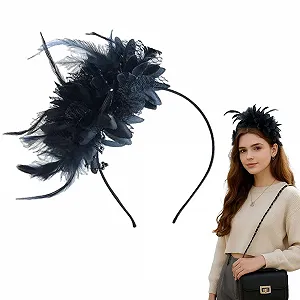 Обруч на голову с перьями и искусственными цветами - Фото 1
