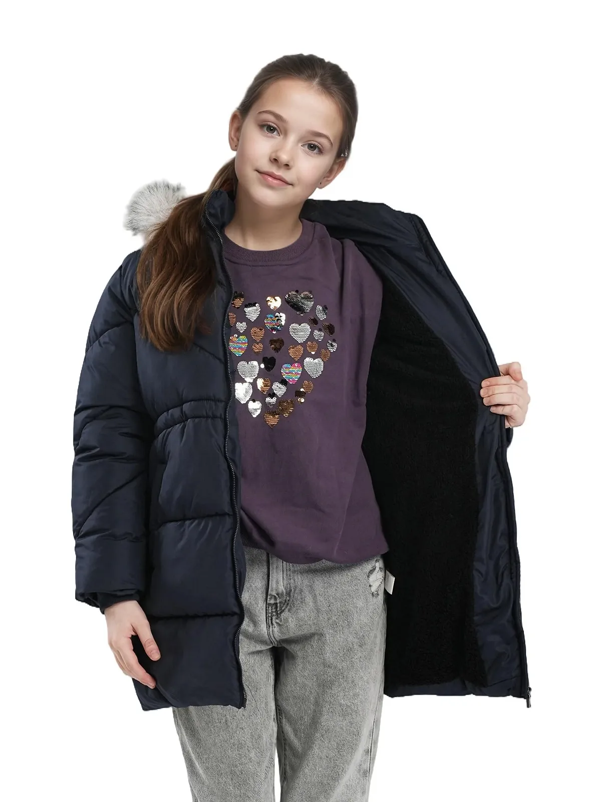 Зимова куртка з капюшоном Sunny Sprout для дівчат Довга стьобана куртка на підкладці з флісу та вітрозахисними рукавами, фото №6