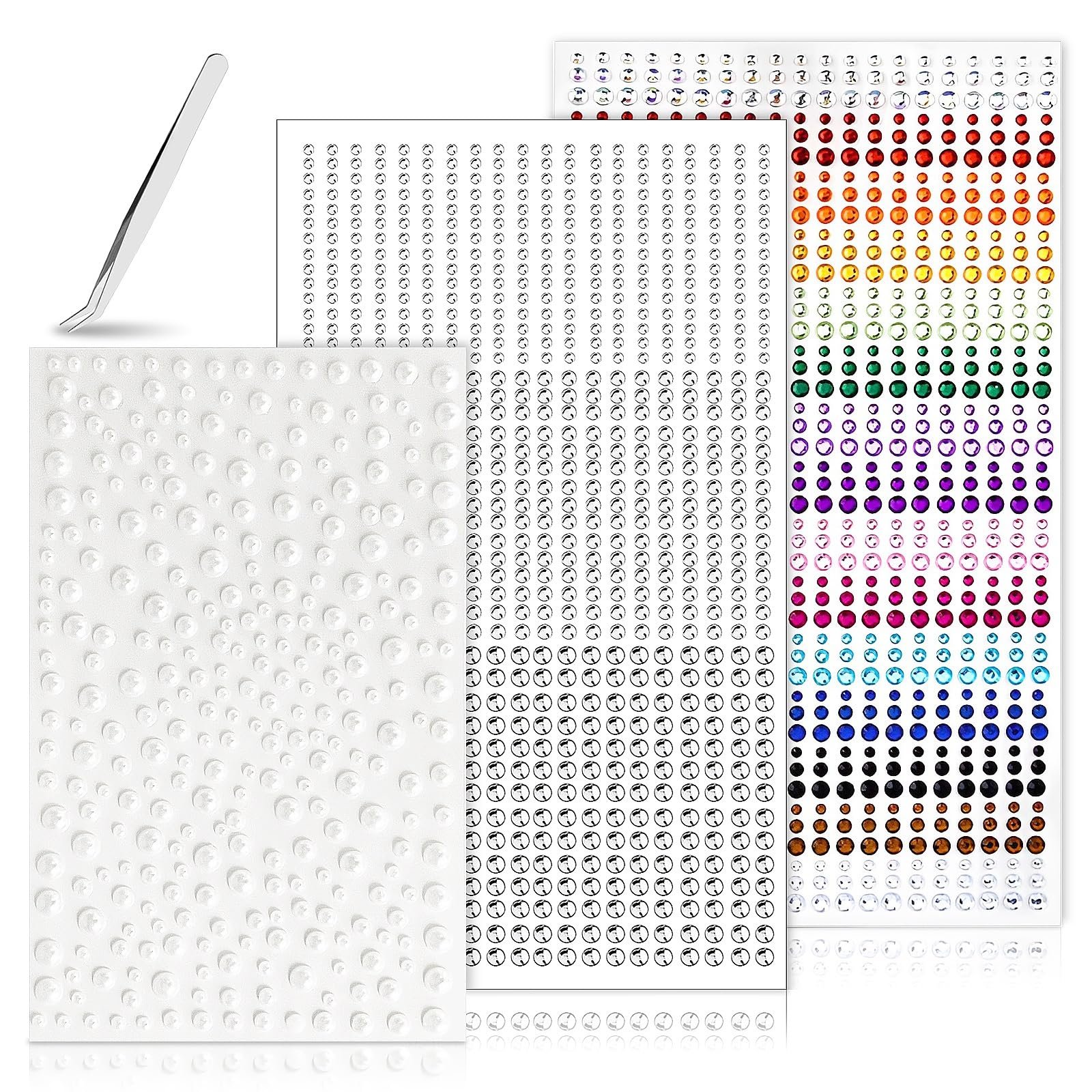 Набор Самоклеящихся Страз 2125 шт. Круглые Блестящие Стразы с Пинцетом для Лица Тела Ногтей Фестивальное Ювелирное Изделие для Макияжа Карнавальное Рождественское Украшение (3 Стиля), фото №1