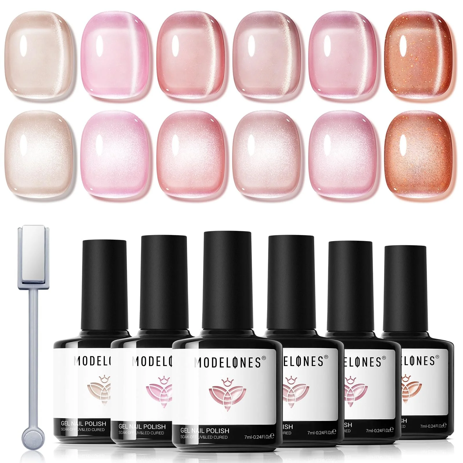 Гель-лак для нігтів Cat Eye Modelones 6 кольорів - Nude Pink, фото №1