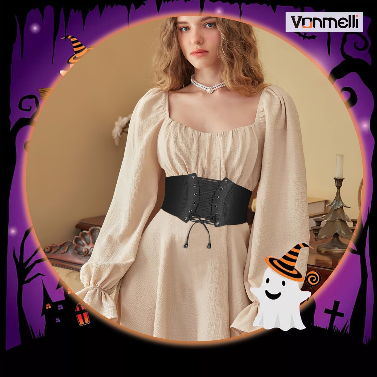 Женский корсетный пояс VONMELLI, кружевной, на шнуровке, эластичный пояс с высокой талией для костюмированной вечеринки на Хэллоуин, фото №3