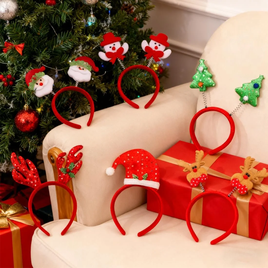 Набір із 6 Різдвяних прикрас для голови, обруч з оленячими рогами, фото №5 Набір із 6 Різдвяних прикрас для голови, обруч з оленячими рогами, фото №5