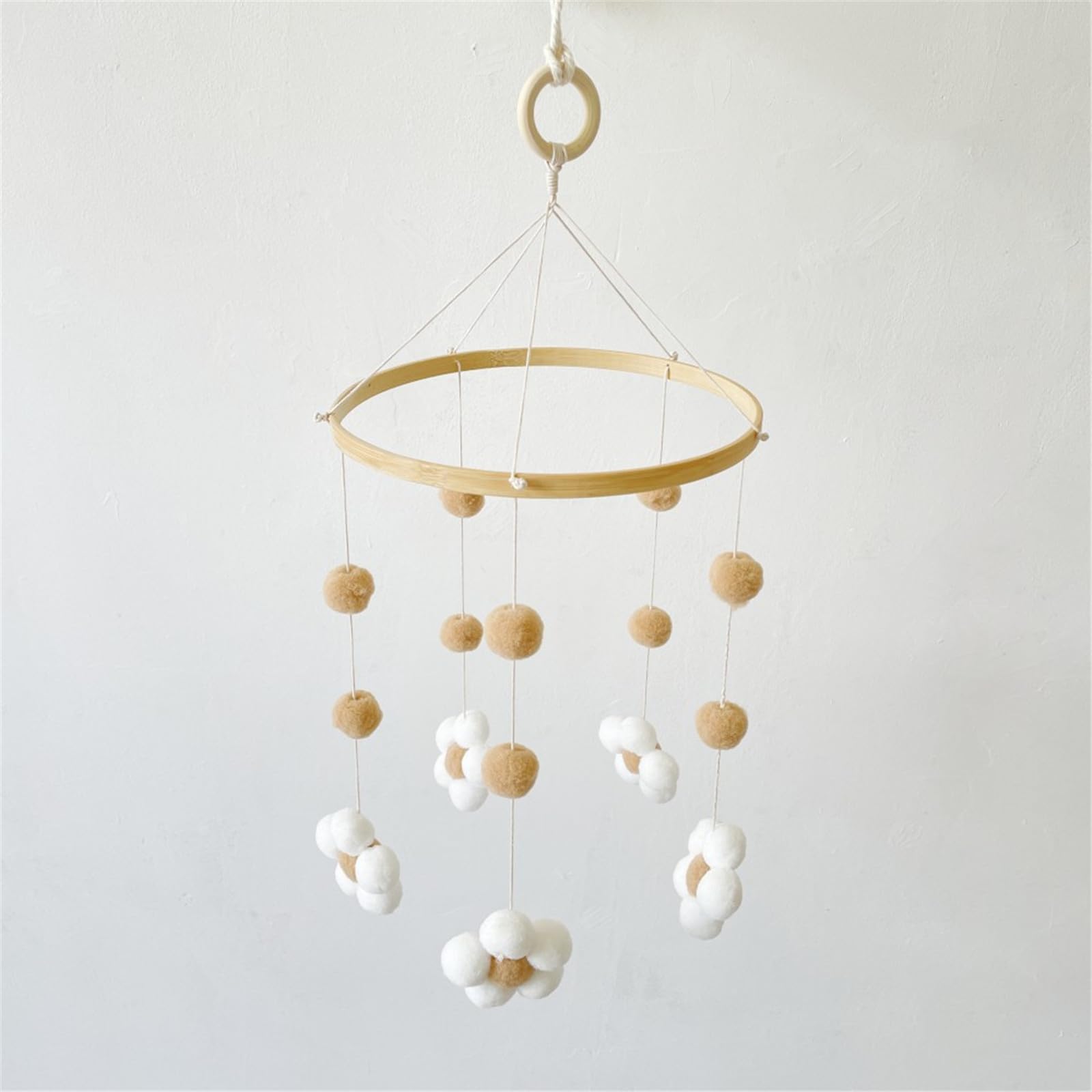 Мобиль Baby Wind Chimes Войлочные Шарики 3D Цветы Детская Кровать Мобиль Деревянные Колокольчики Погремушка Игрушка Кровать Колокольчик Для Детской Кроватки Мальчики Девочки Хаки, фото №3