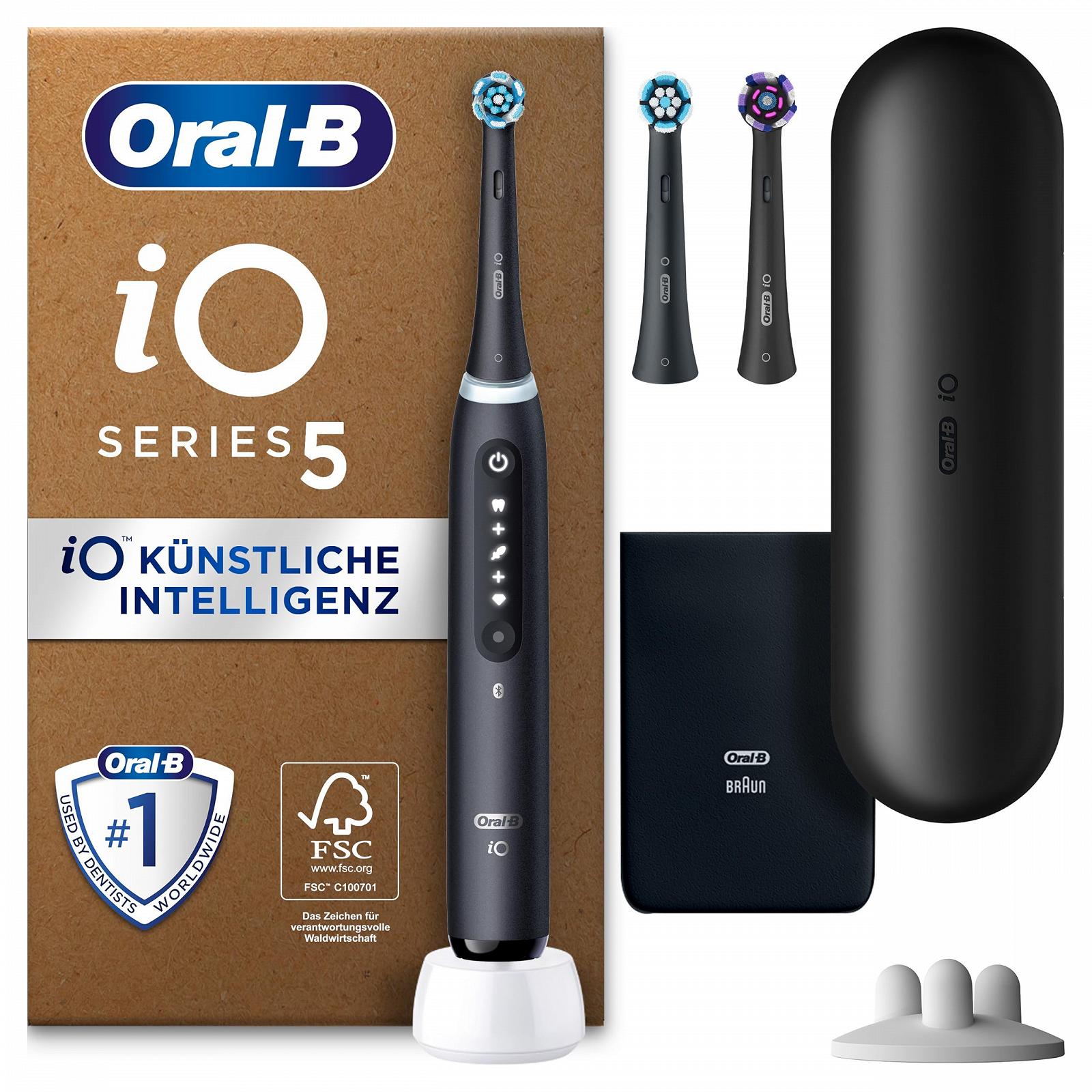 Зубна щітка електрична Oral-B iO Series 5 Plus Edition, плюс 3 змінні насадки, магнітний чохол, 5 режимів чищення, переробне пакування, чорна, фото №1