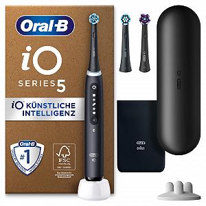 Зубна щітка електрична Oral-B iO Series 5 Plus Edition, плюс 3 змінні насадки, магнітний чохол, 5 режимів чищення, переробне пакування, чорна - Фото 1
