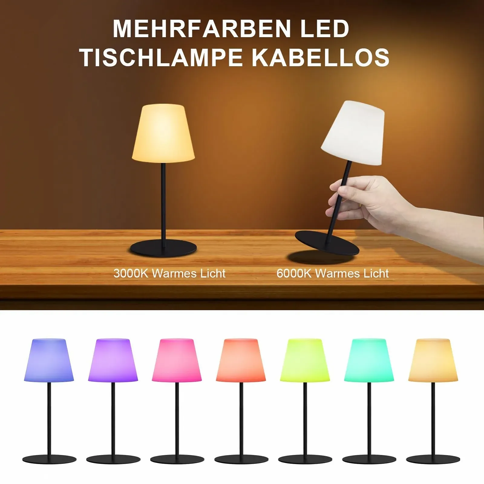 Настільна лампа бездротова світлодіодна RGB акумуляторна водонепроникна IP44 набір з 2, фото №5