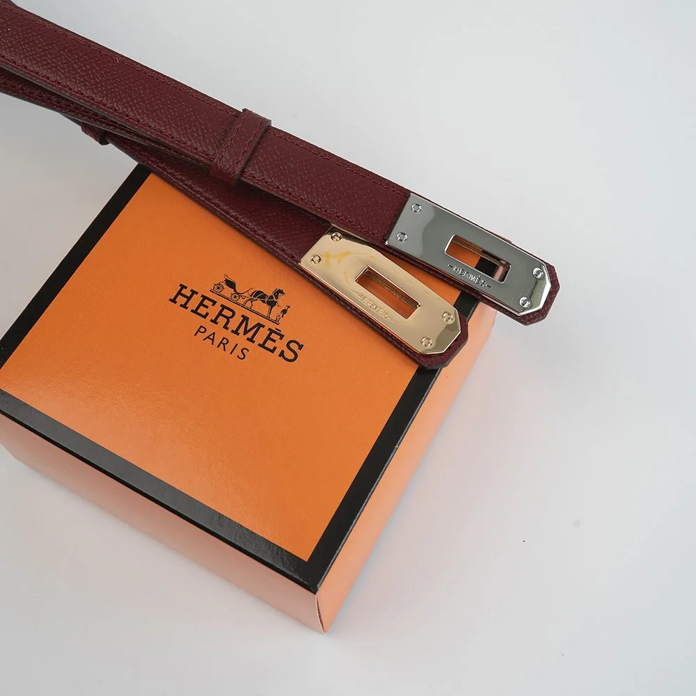 Женский тонкий бордовый ремень Hermes, фото №6