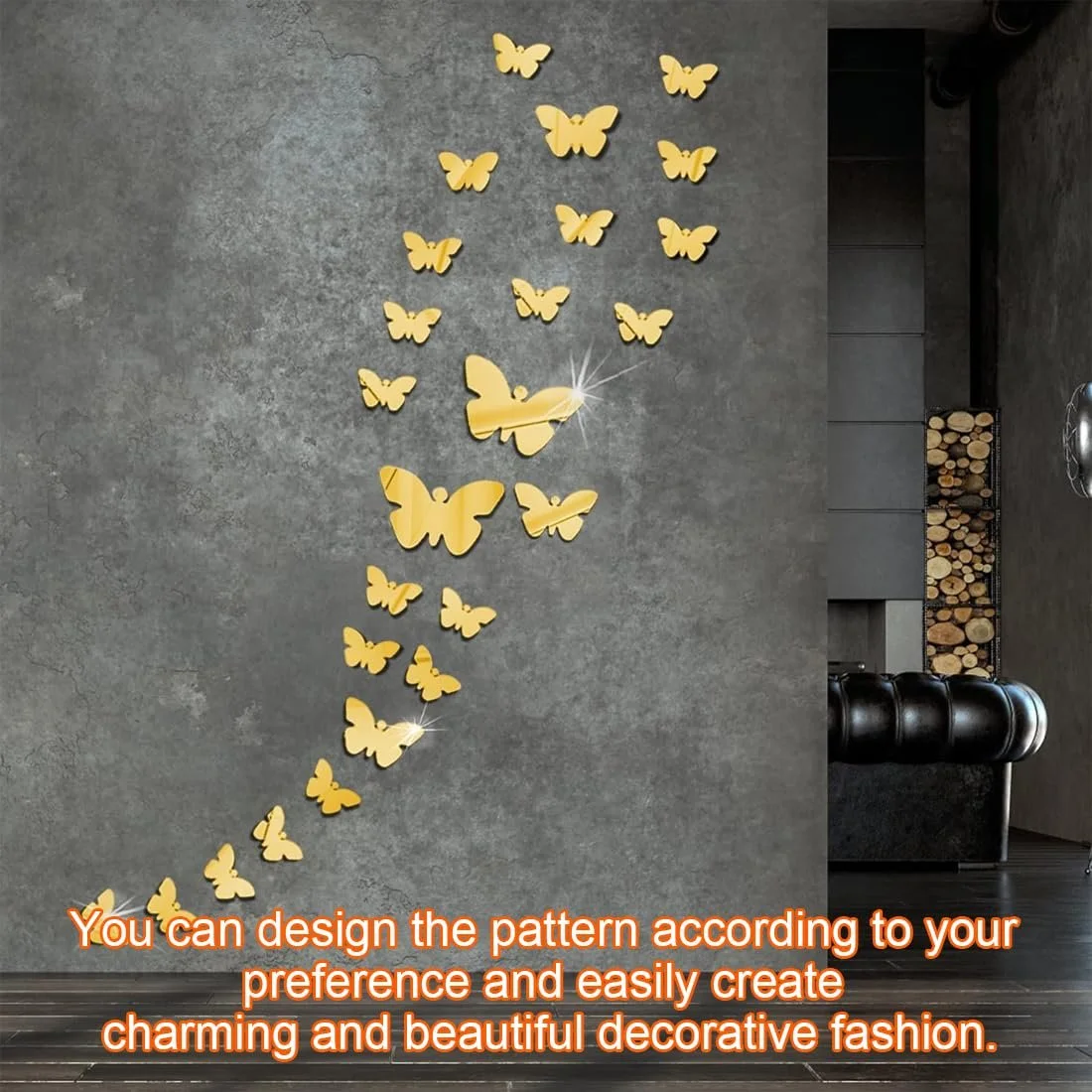 Наклейки на стіну 25 шт. Акрилові метелики Дзеркальний ефект Золоті, фото №6