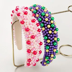 Обруч широкий для волос с искусственным жемчугом, белый. synthetic.ua - Фото 1