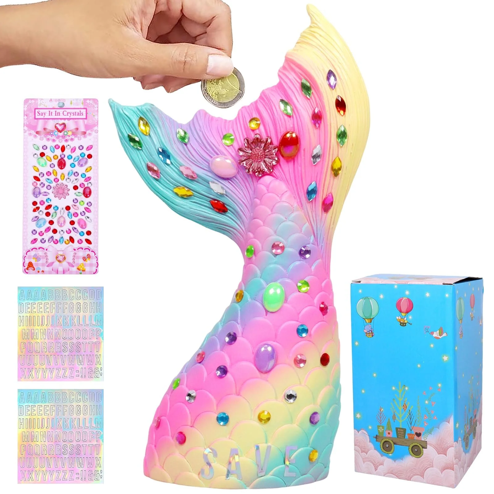 Скарбничка Mermaid з наліпками DIY у формі хвоста русалки багаторазова, фото №1