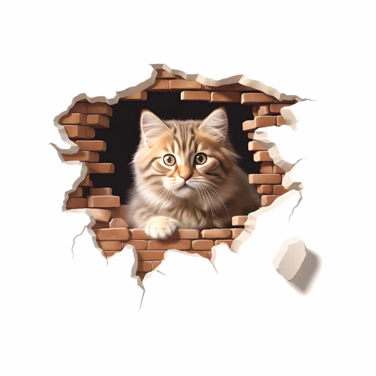 Наклейки на стіну Cartoon Broken Wall Cute Little Cat 30x30 см, фото №1