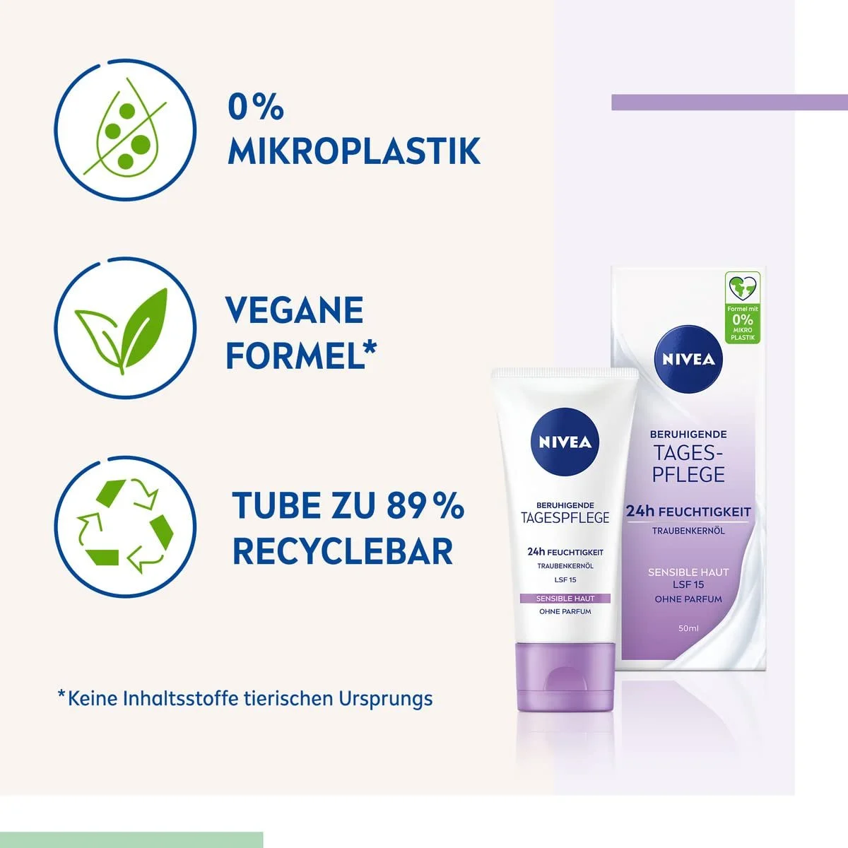 Денний крем для обличчя NIVEA Beruhigende Tagespflege заспокійливий 24h LSF15 50 мл, фото №2