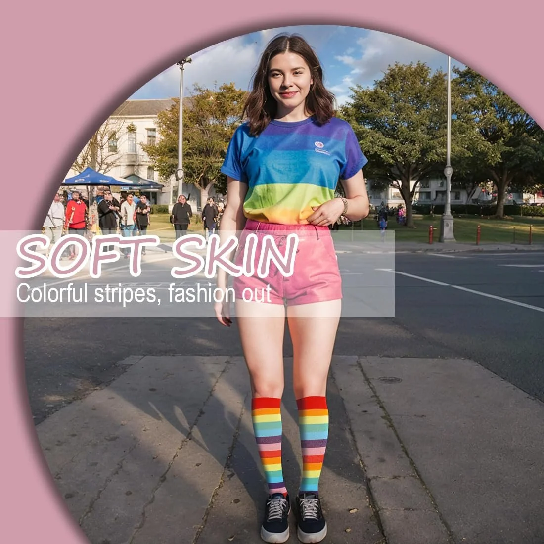 Шкарпетки Жіночі в райдужну смужку, гольфи до колін, фото №3 Шкарпетки Жіночі в райдужну смужку, гольфи до колін, фото №3