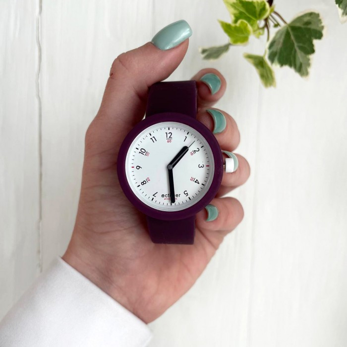 Женские силиконовые часы-конструктор actimer бордовый ремешок циферблат Black time, фото №1