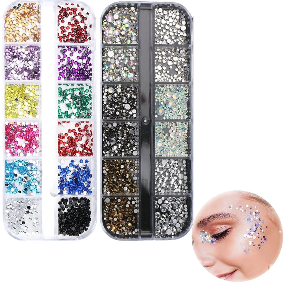 Стрази для нігтів, 2 коробки/12 відділень, намистини, фото №1