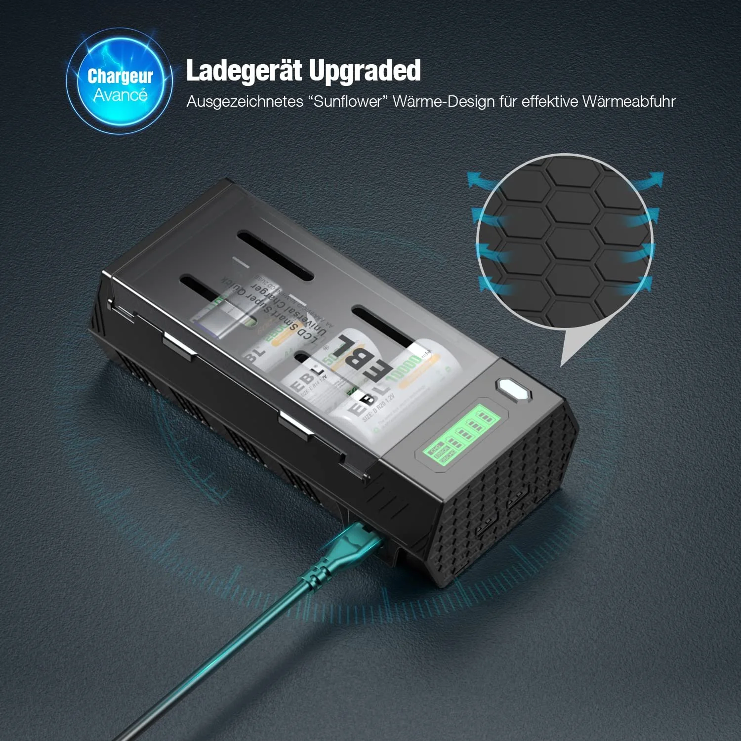 Зарядний пристрій Універсальний EBL 908 AA/AAA/Baby C/Mono D/9volt Block/NiMH/NiCD, фото №6