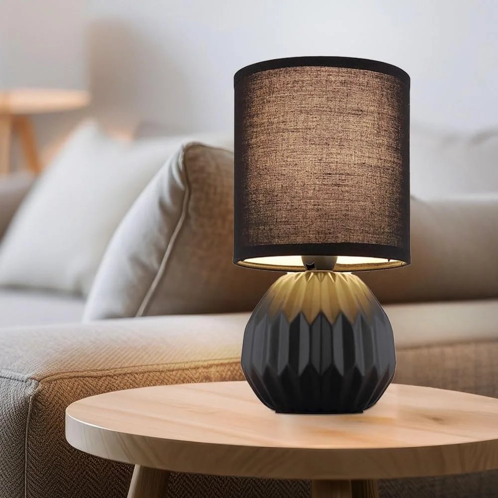 Настольная лампа GLOBO керамическая текстильная 1x E14 Ø12 x В23 см Set of 2 Black, фото №4