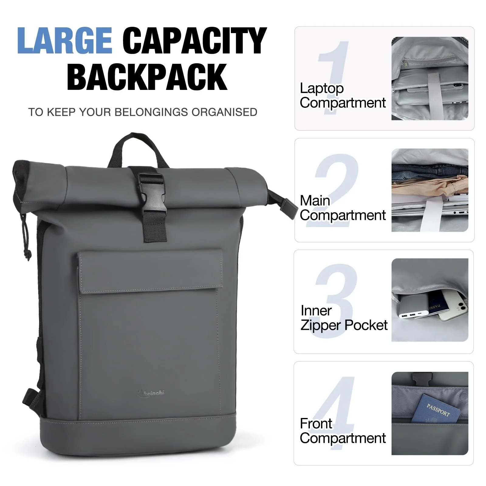 Рюкзак Rolltop Laptop Backpack 17 Inch водонепроникний великий 17 Inch, фото №4 Рюкзак Rolltop Laptop Backpack 17 Inch водонепроникний великий 17 Inch, фото №4