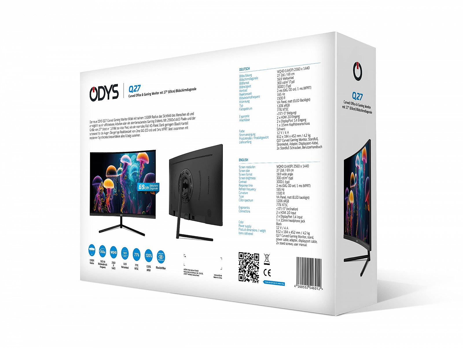Монитор ODYS Q27 27 дюймов UWQHD Офисный и игровой, фото №7
