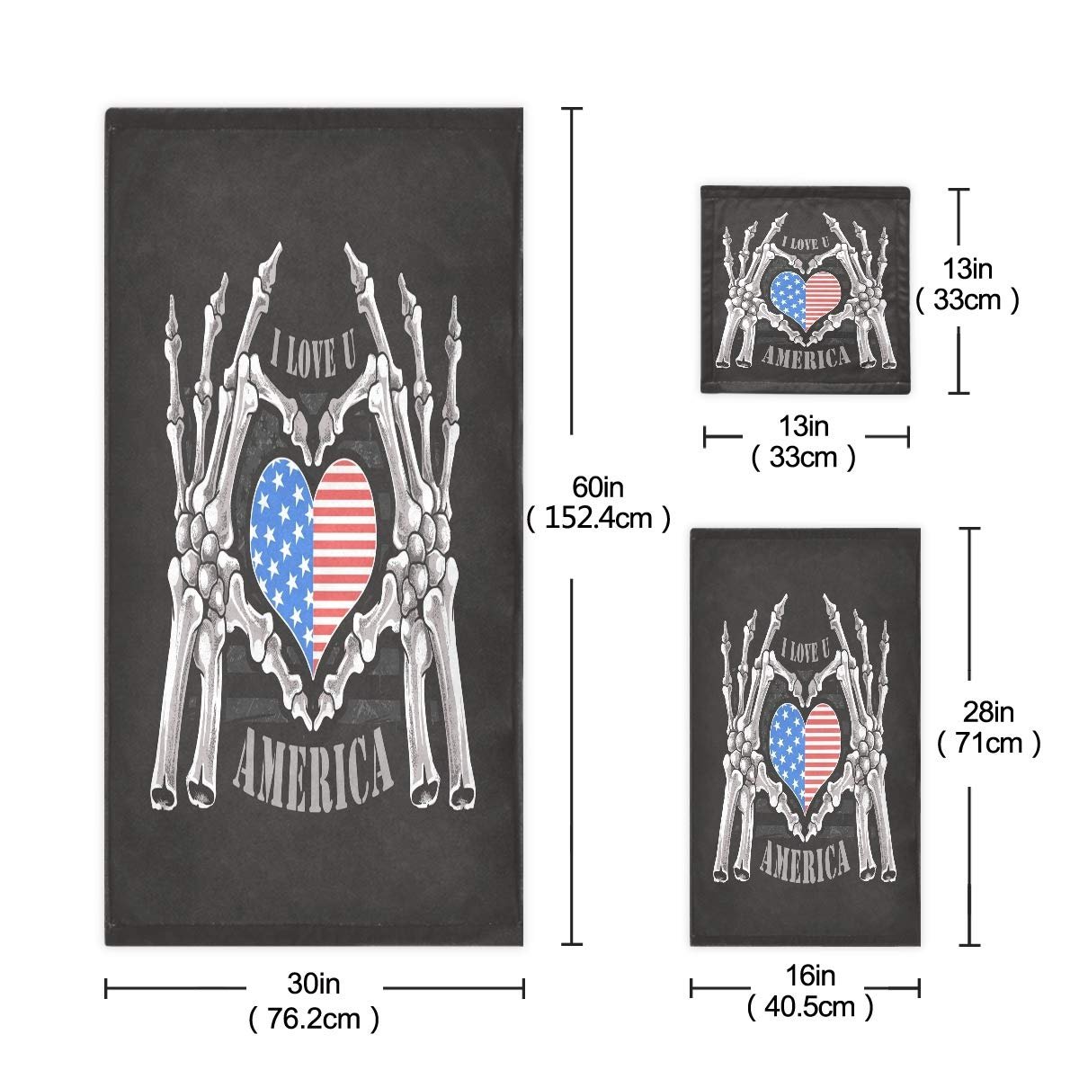 Набір рушників BEUSS Love Usa Forever Skull Bones 3 шт. 100% бавовна (1 банний, 1 для рук, 1 серветка), фото №3