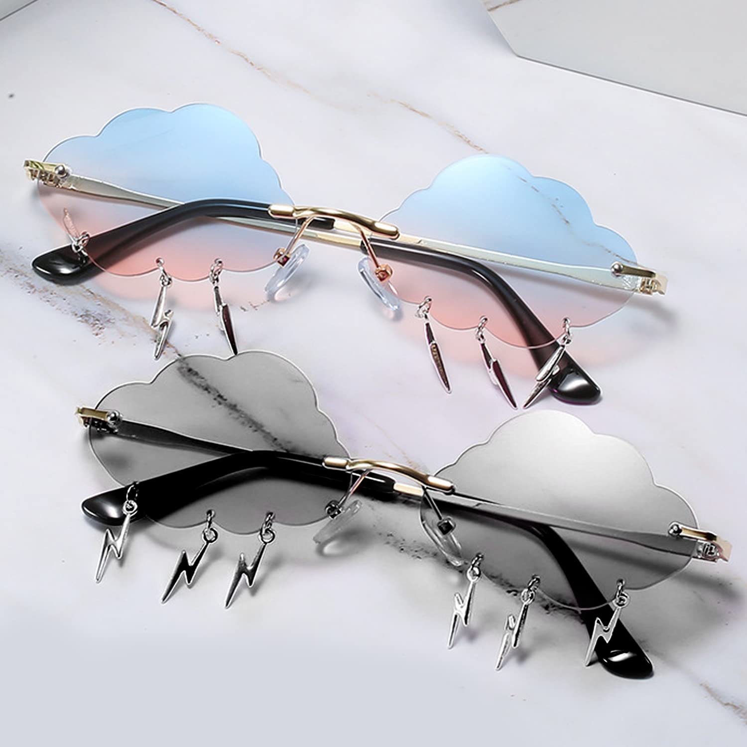 Солнцезащитные очки SIKAMARU Безоправные Форма облака Разноцветные (2 шт), фото №4