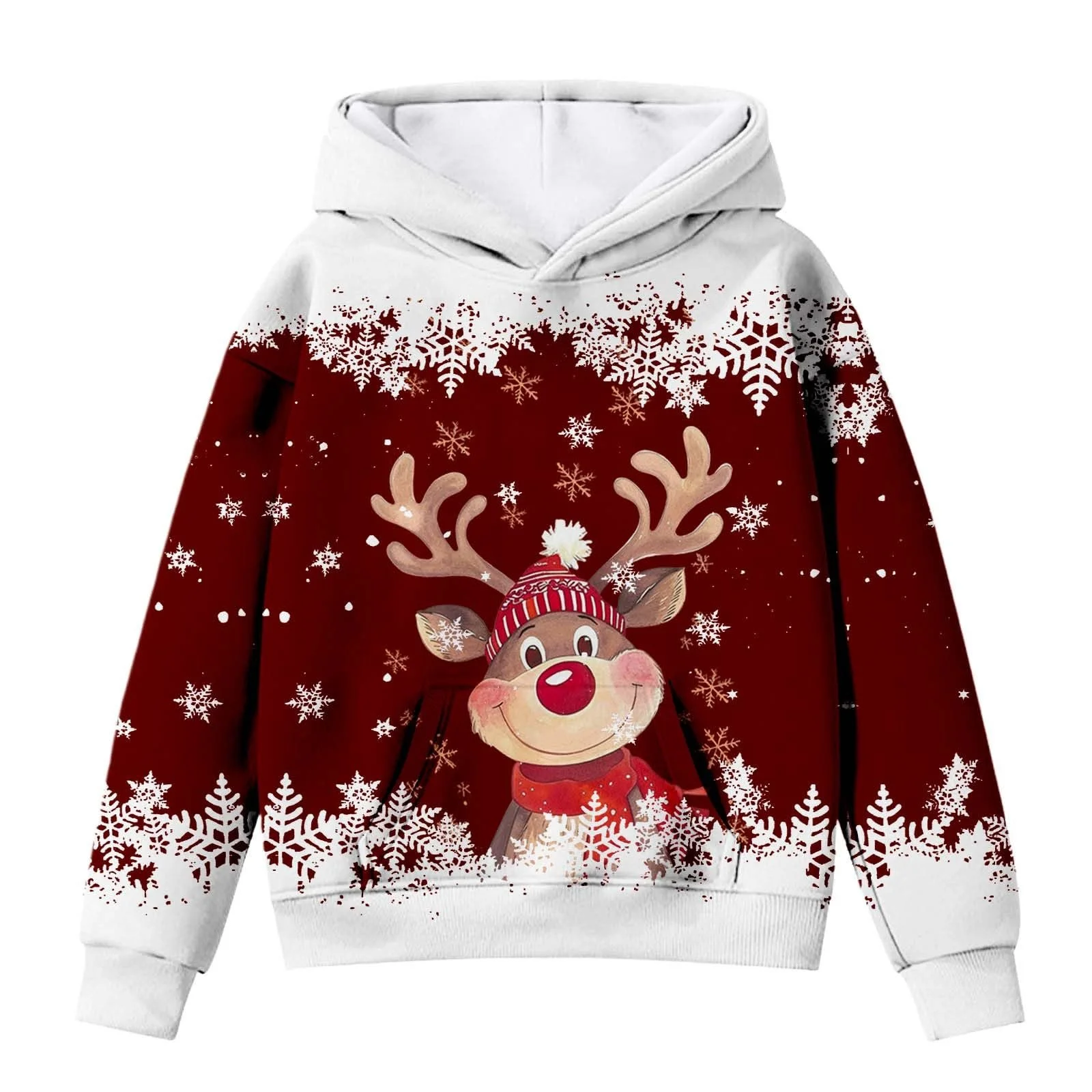 Детский рождественский джемпер, толстовка с капюшоном с мультяшным оленем, с длинными рукавами для мальчиков и девочек (2-12 лет), фото №2