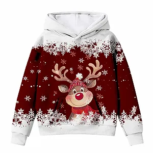 Детский рождественский джемпер, толстовка с капюшоном с мультяшным оленем, с длинными рукавами для мальчиков и девочек (2-12 лет) synthetic.ua - Фото 1