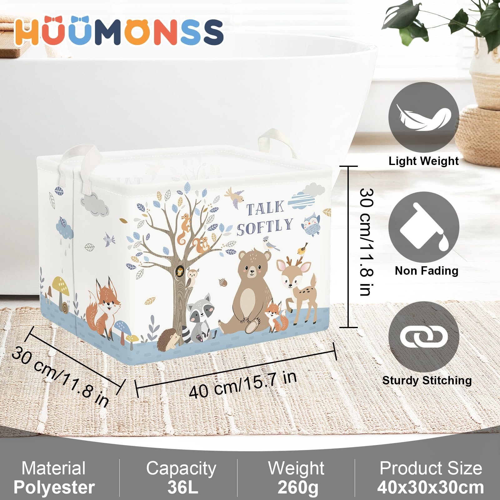 Корзина для игрушек Детская HUUMONSS Лис Медведь для мальчиков девочек Большая Белый 36 л, фото №6