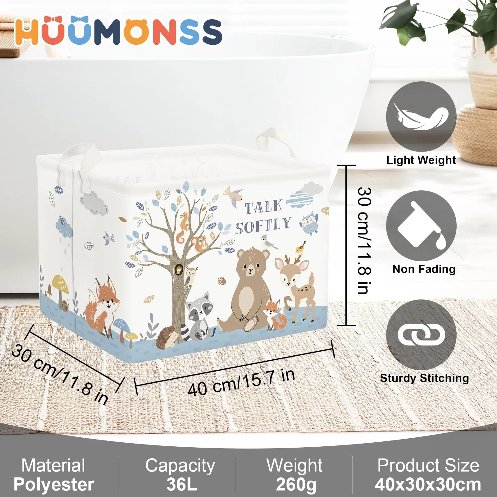 Корзина для игрушек Детская HUUMONSS Лис Медведь для мальчиков девочек Большая Белый 36 л, фото №6 Корзина для игрушек Детская HUUMONSS Лис Медведь для мальчиков девочек Большая Белый 36 л, фото №6