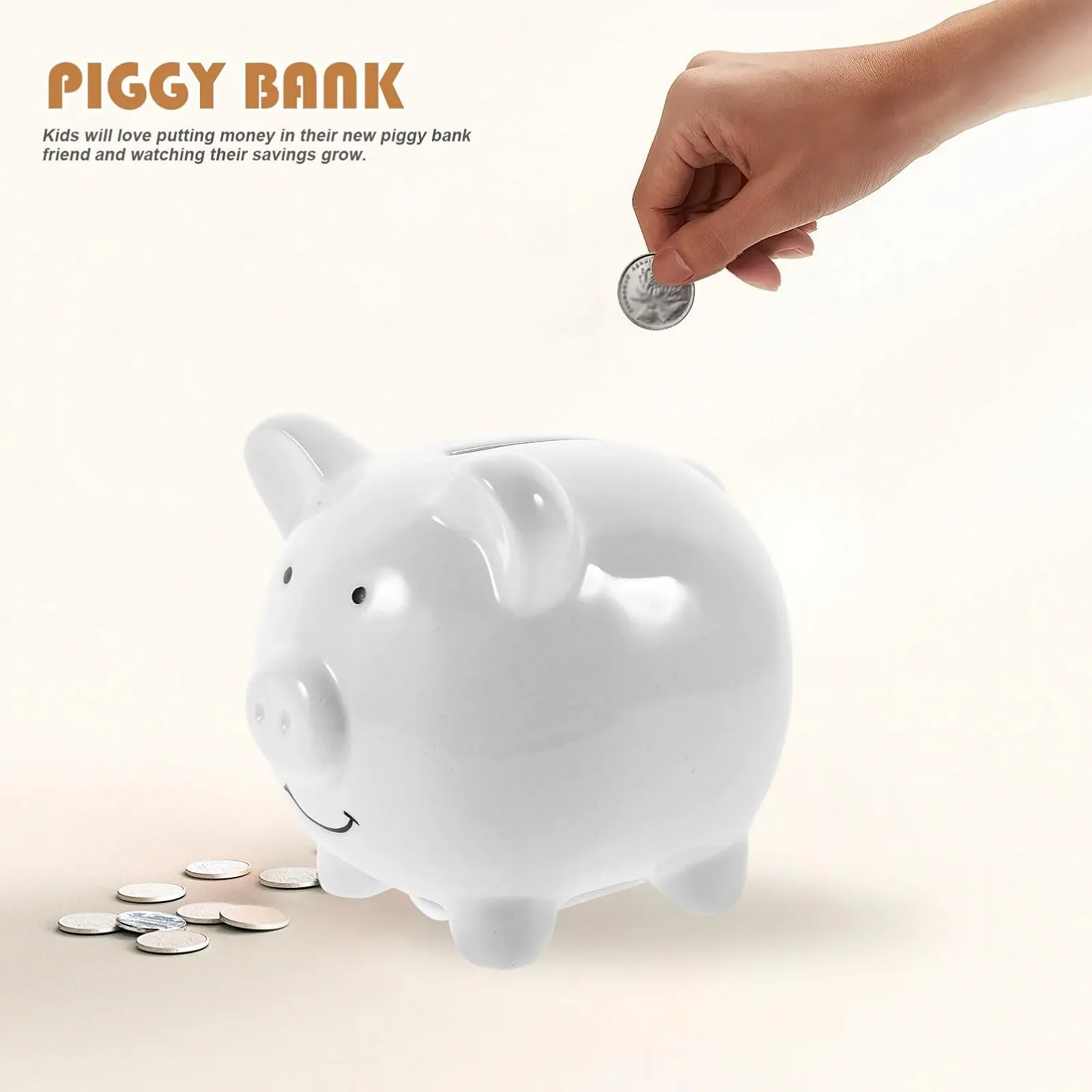 Скарбничка VOSAREA Керамічна Біла Порося, фото №5