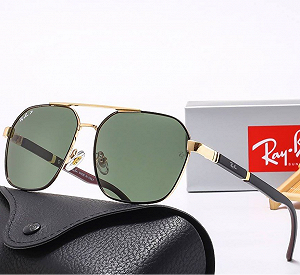Мужские солнцезащитные очки металлические зеленые Ray Ban стильные - Фото 1