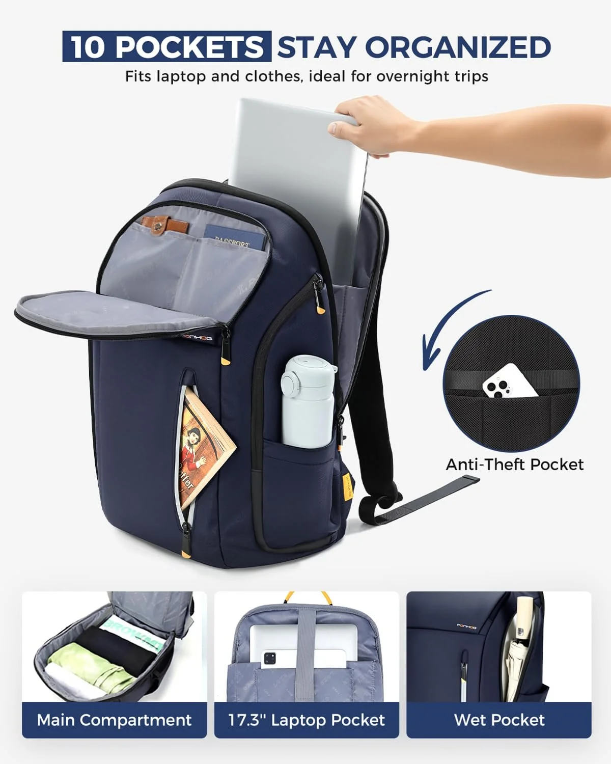 Рюкзак для ноутбука 17" великий для подорожей та бізнесу Navy Blue, фото №2 Рюкзак для ноутбука 17" великий для подорожей та бізнесу Navy Blue, фото №2
