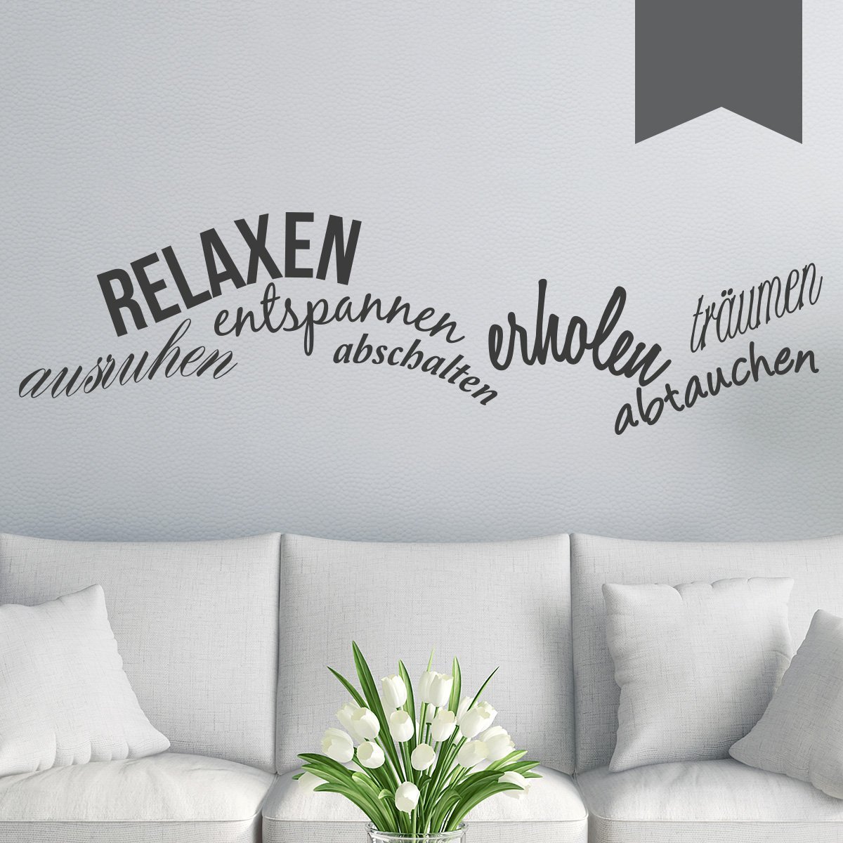 Наклейка на стіну Wall Tattoo Relax, Relax, Switch Off, Dive, Rest, Recover, Dream 130 x 35 см, Темно-сірий, фото №1