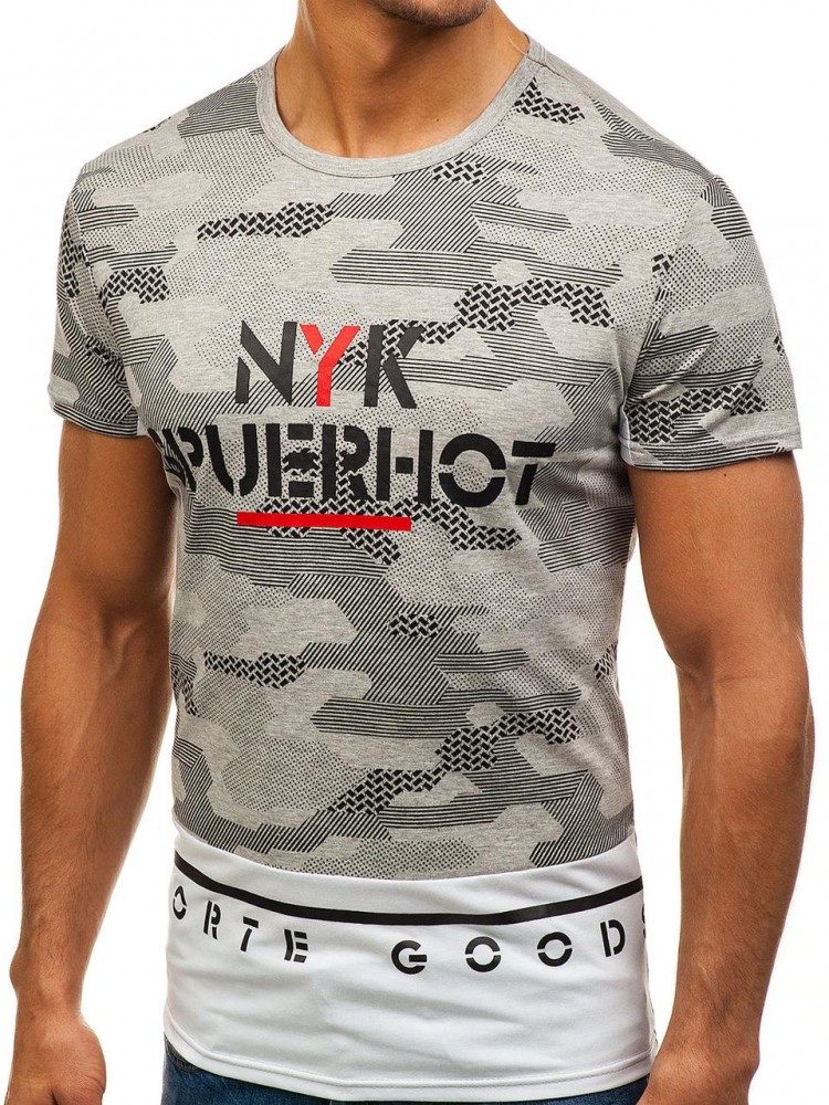 Футболка мужская удлиненная Серая с принтом, фото №2