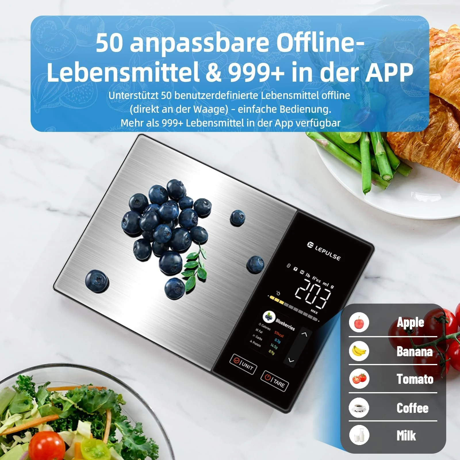 Кухонні ваги Lepulse Nutrition Scale 5 kg з TFT-дисплеєм та аналізом поживних речовин, фото №4 Кухонні ваги Lepulse Nutrition Scale 5 kg з TFT-дисплеєм та аналізом поживних речовин, фото №4