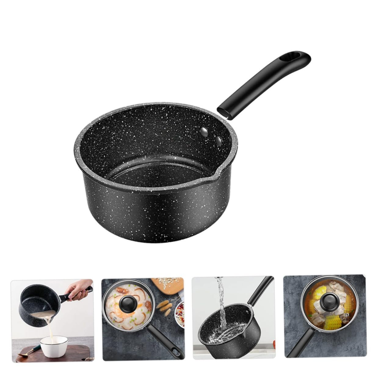 Ківш для молока індукційний антипригарний з покриттям із медичного каменю глибокий з ручкою для підвішування, фото №3