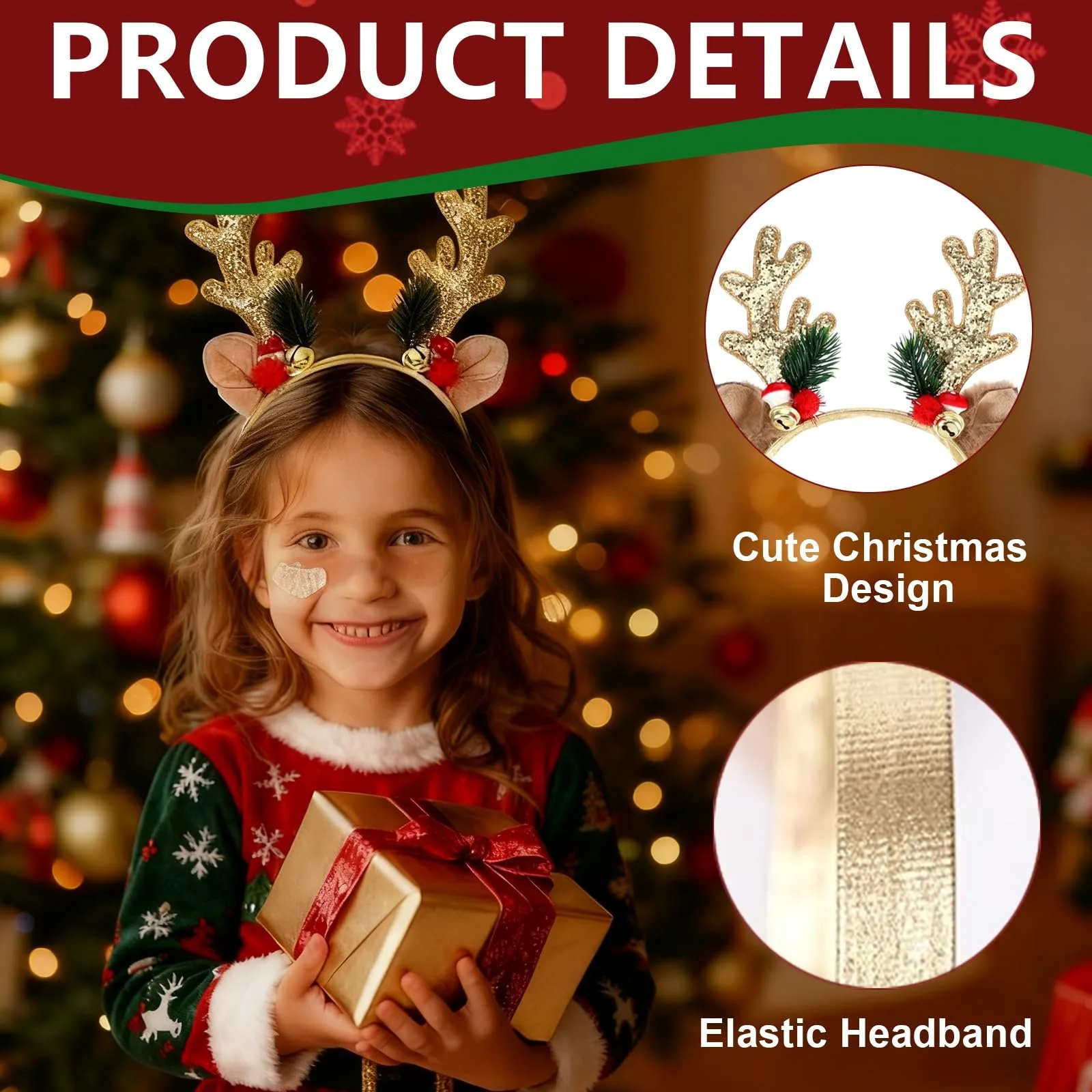 Набір з 2 Різдвяних обручів для волосся з оленячими ріжками, фото №3