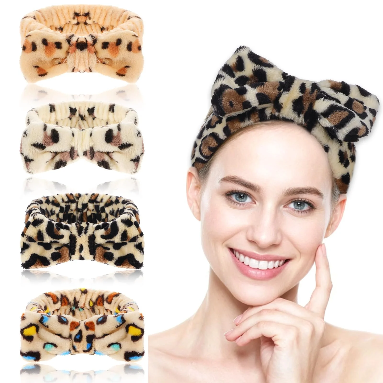 Пов'язка на голову для спа Leopard для вмивання обличчя, макіяжу, фото №1