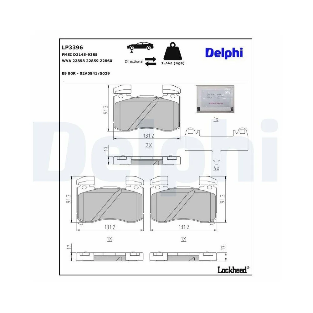 Комплект тормозных колодок DELPHI LP3396 дисковый тормоз для KIA GENESIS передний мост, фото №1