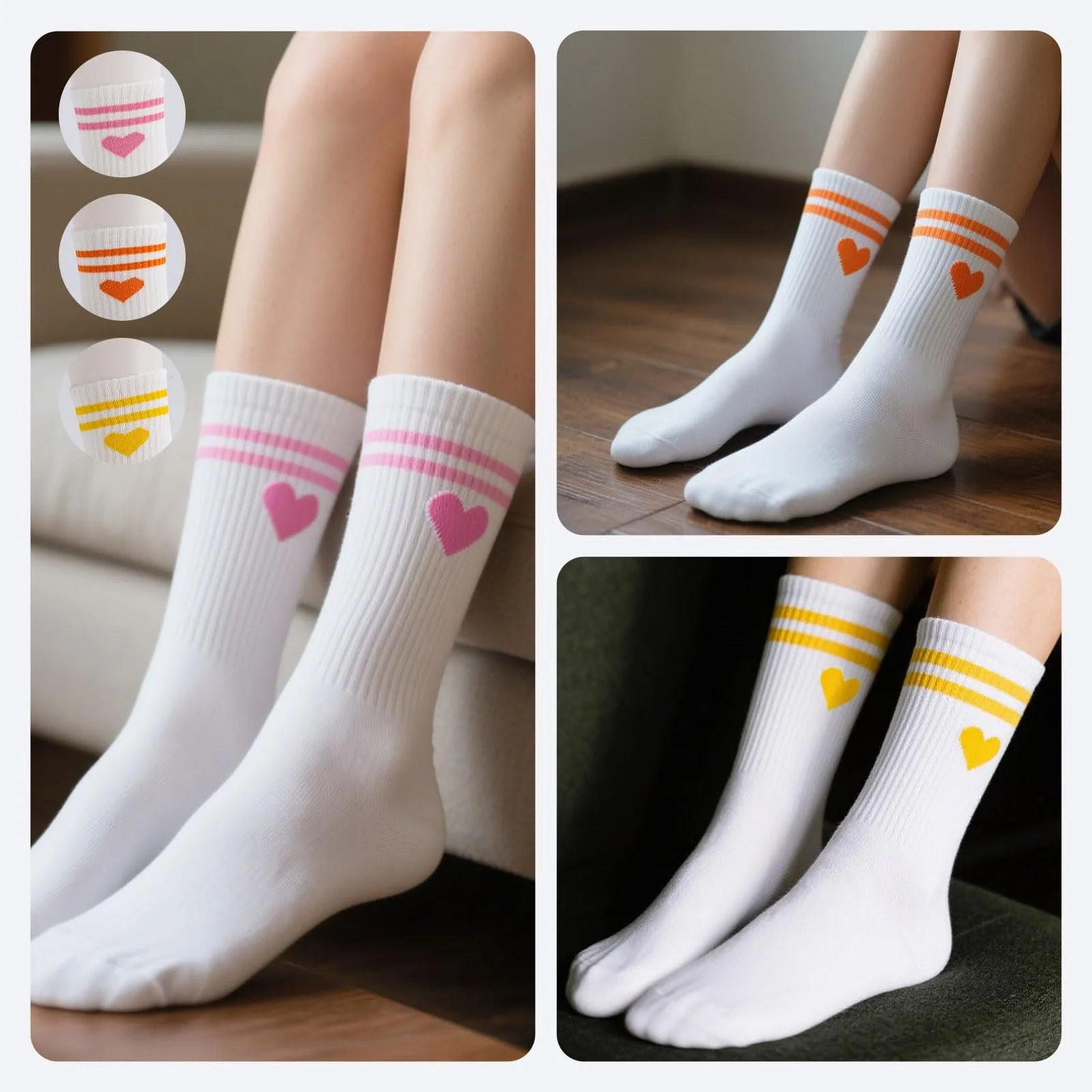 Шкарпетки тенісні з сердечками жіночі, 8 пар, розмір 35-38, фото №4