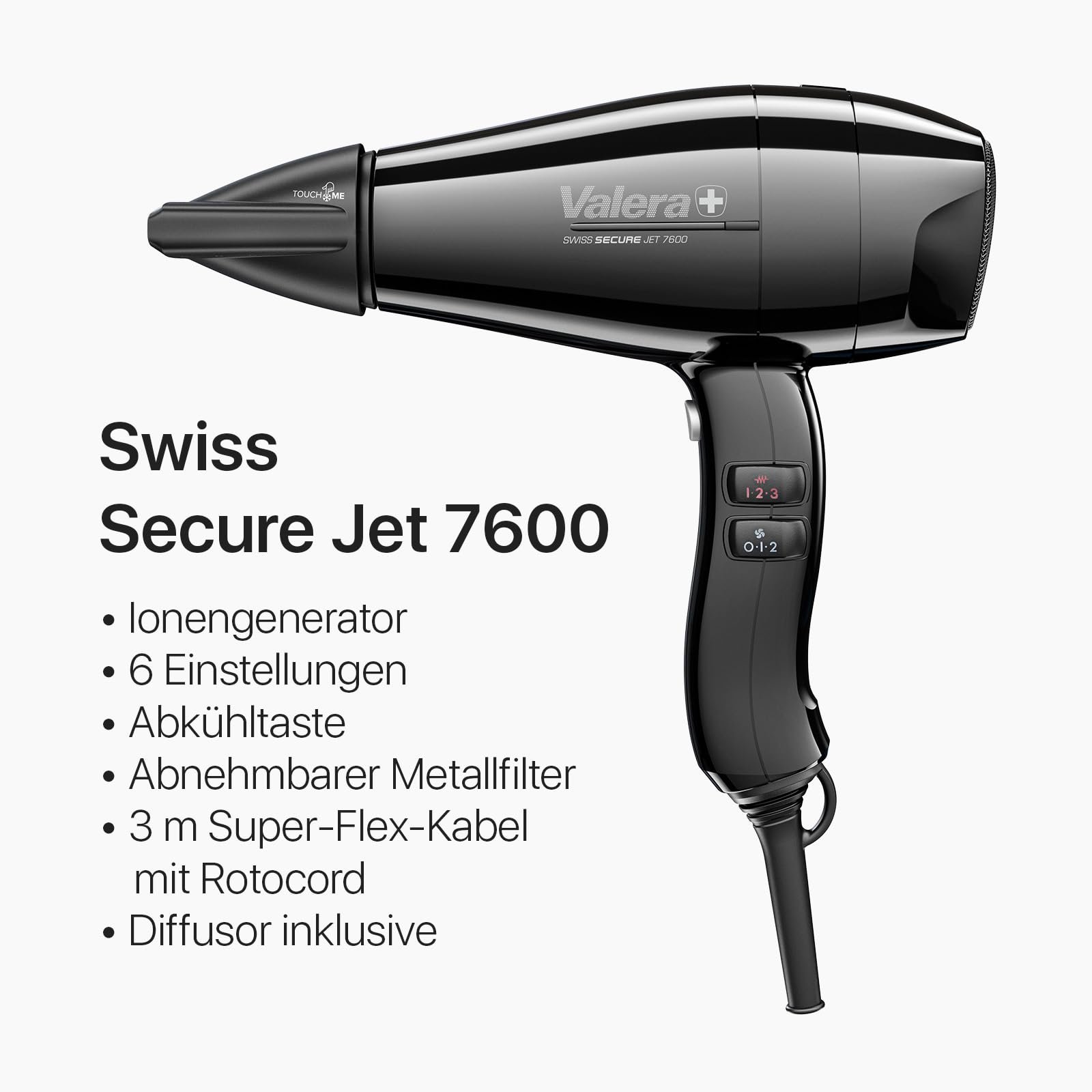 Фен Valera Swiss Secure Jet 7600 профессиональный, 2000 Вт, черный, фото №4