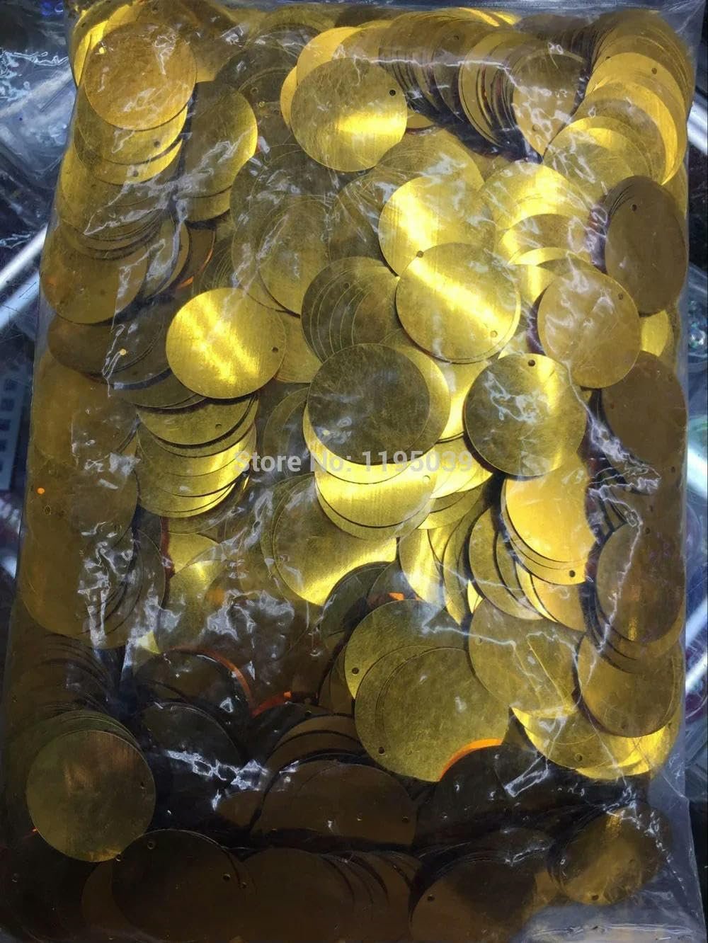 Круглі Паєтки 30 мм, великі, плоскі, з боковим отвором, світло-блакитні, 50 г, фото №1