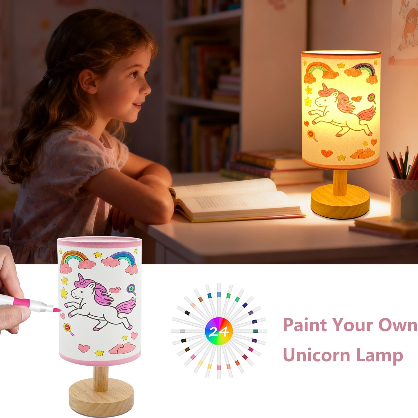 Настільна лампа Unicorn Craft Set DIY Набір для творчості Нічник 24 кольорові олівці Wood, фото №3