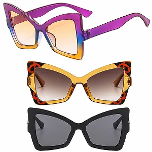 Солнцезащитные очки BSITSSS Комплект из 3 штук для мужчин и женщин, большие, ретро винтаж, черные, леопардовый принт - Фото 1