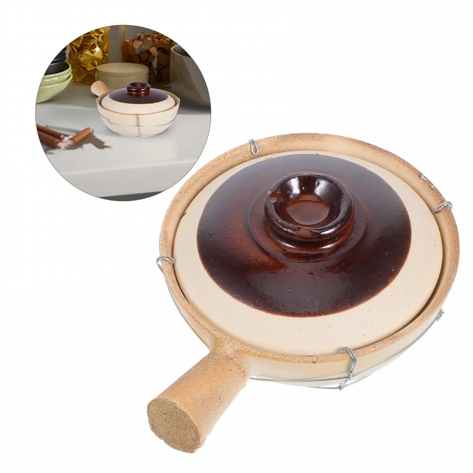 Кастрюля из керамической глины из белой глины с одной ручкой термостойкая белая, фото №7